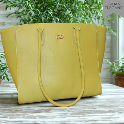 Naina 90 Feet Genuine Leather Lime Green Tote Bag